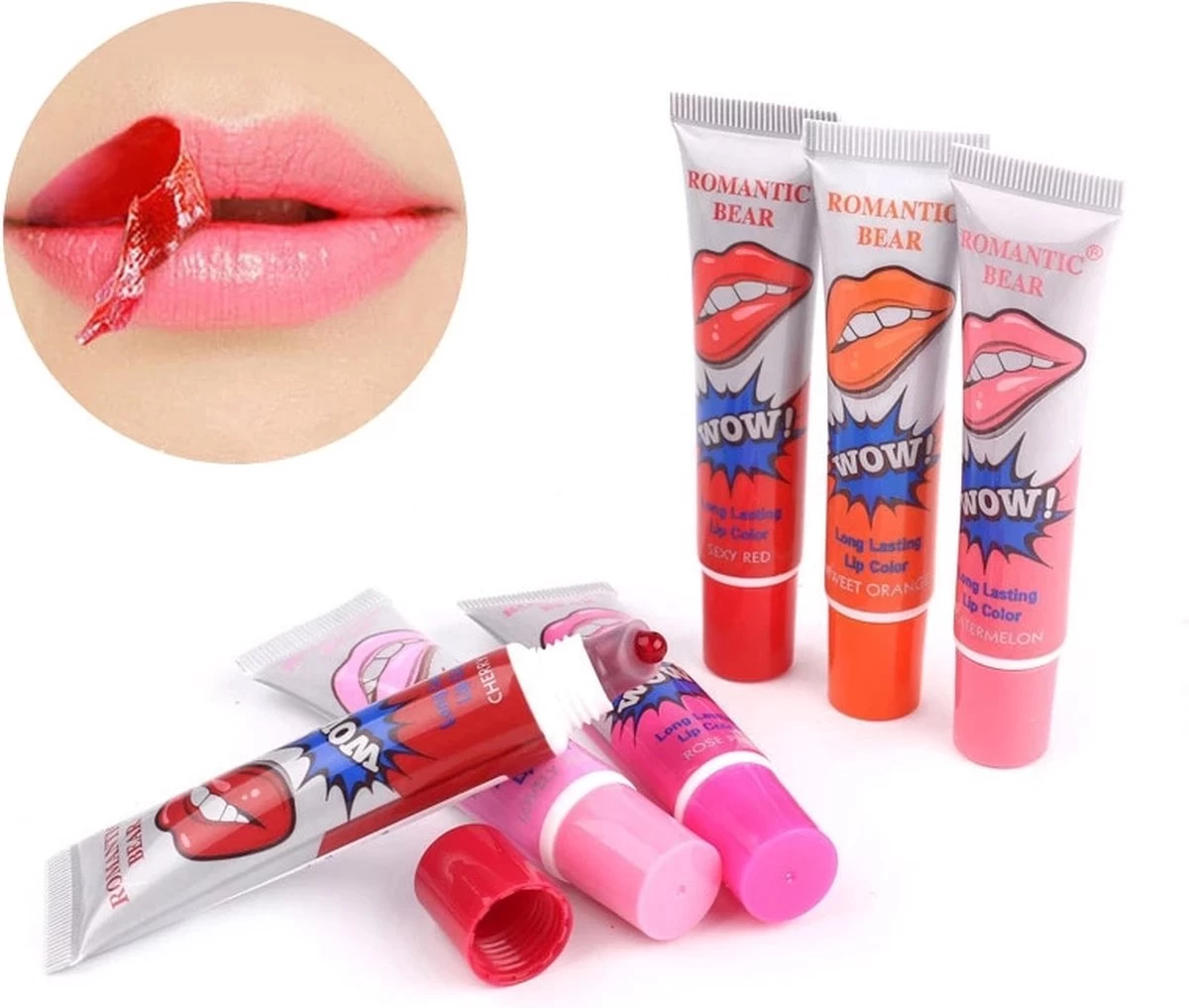 New Romantic Bear Peel Off Liquid Lipstick Waterproof - Langdurig Lipgloss - CHERRY RED 4 New Romantic Bear Peel Off Liquid Lipstick Waterproof - Langdurig Lipgloss - CHERRY RED - Afbeelding 4