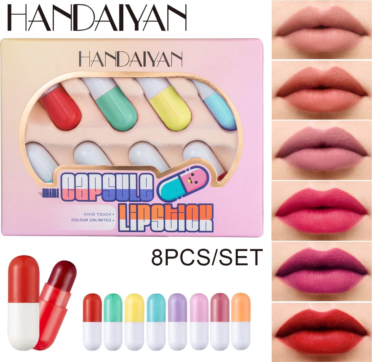 HANDAIYAN Mini Pil Lipgloss Capsule Lippenstift Lippenstift Voorbeeld 8 Kleurenset 4 HANDAIYAN Mini Pil Lipgloss Capsule Lippenstift Lippenstift Voorbeeld 8 Kleurenset - Afbeelding 4