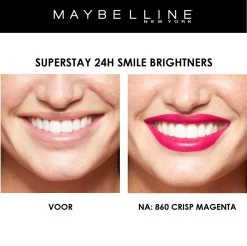 Maybelline SuperStay 24H Smile Brighters Lippenstift - 860 Crisp Magenta - Roze - Langhoudend -Mode-Cosmetica Winkel 1200x1197 11