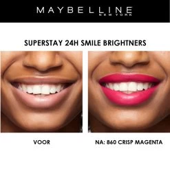 Maybelline SuperStay 24H Smile Brighters Lippenstift - 860 Crisp Magenta - Roze - Langhoudend -Mode-Cosmetica Winkel 1200x1197 12