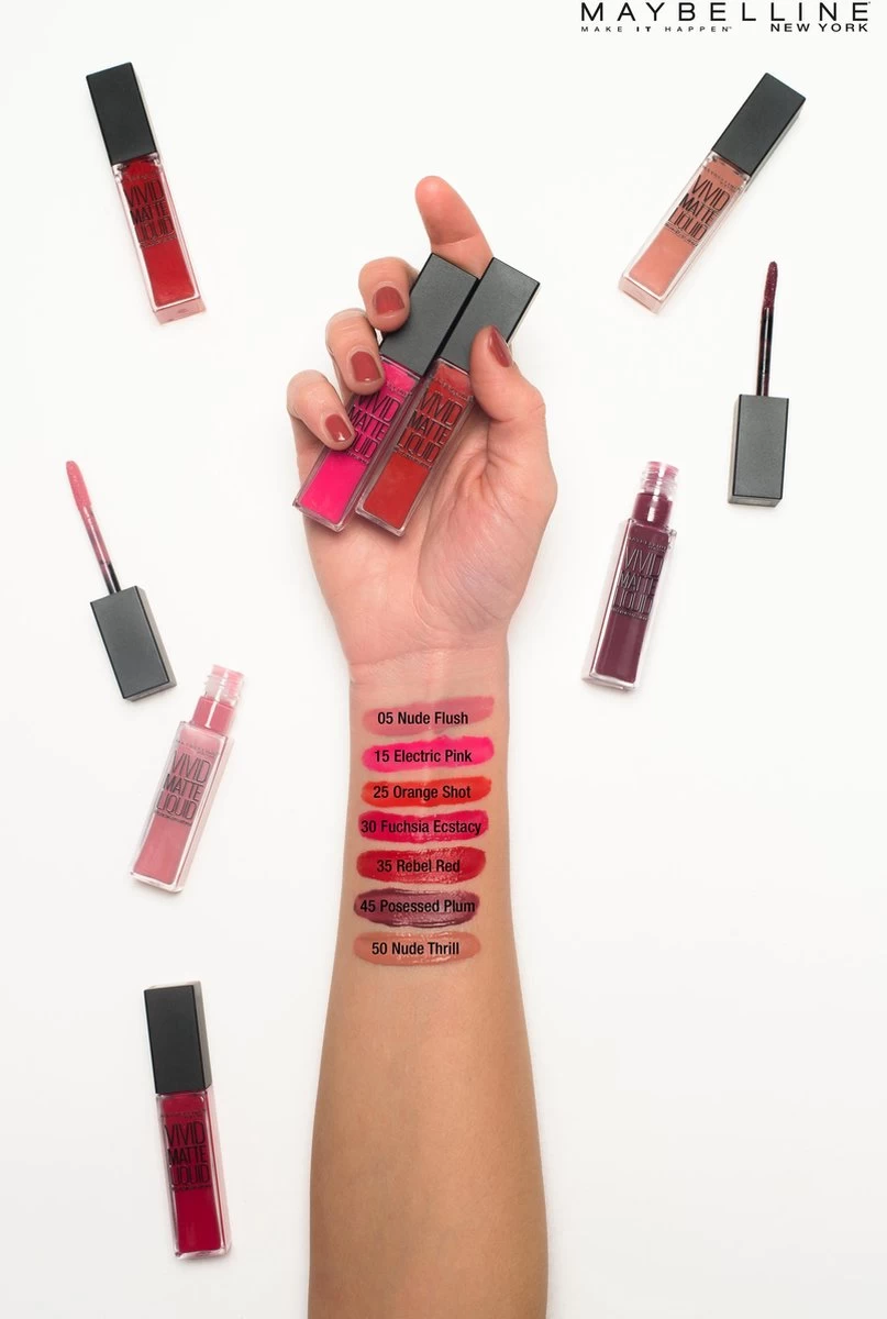 Maybelline Vivid Matte Liquid - 35 Rebel Red - Rood - Lippenstift 6 Maybelline Vivid Matte Liquid - 35 Rebel Red - Rood - Lippenstift - Afbeelding 6