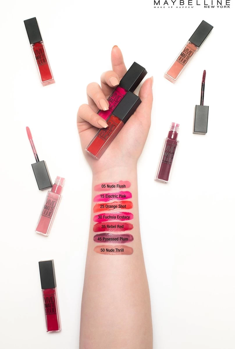 Maybelline Vivid Matte Liquid - 35 Rebel Red - Rood - Lippenstift 5 Maybelline Vivid Matte Liquid - 35 Rebel Red - Rood - Lippenstift - Afbeelding 5